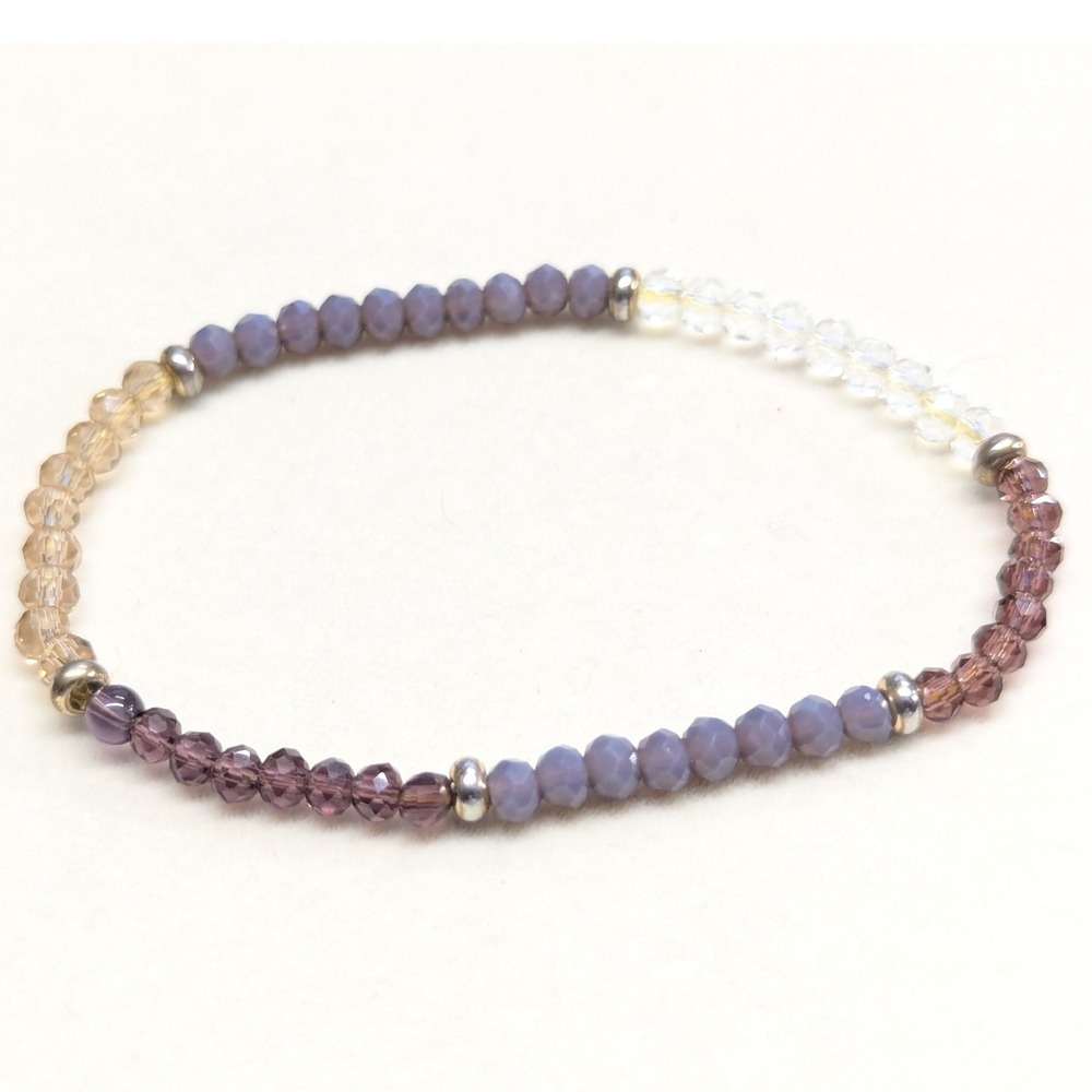 New Glass Beads‎ Beaded Stretch Bracelet Purple Champagne Crystal Faceted Boho